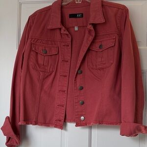 Kut from the Kloth Kara Fray Women's Coral colored Denim Jacket, Size L